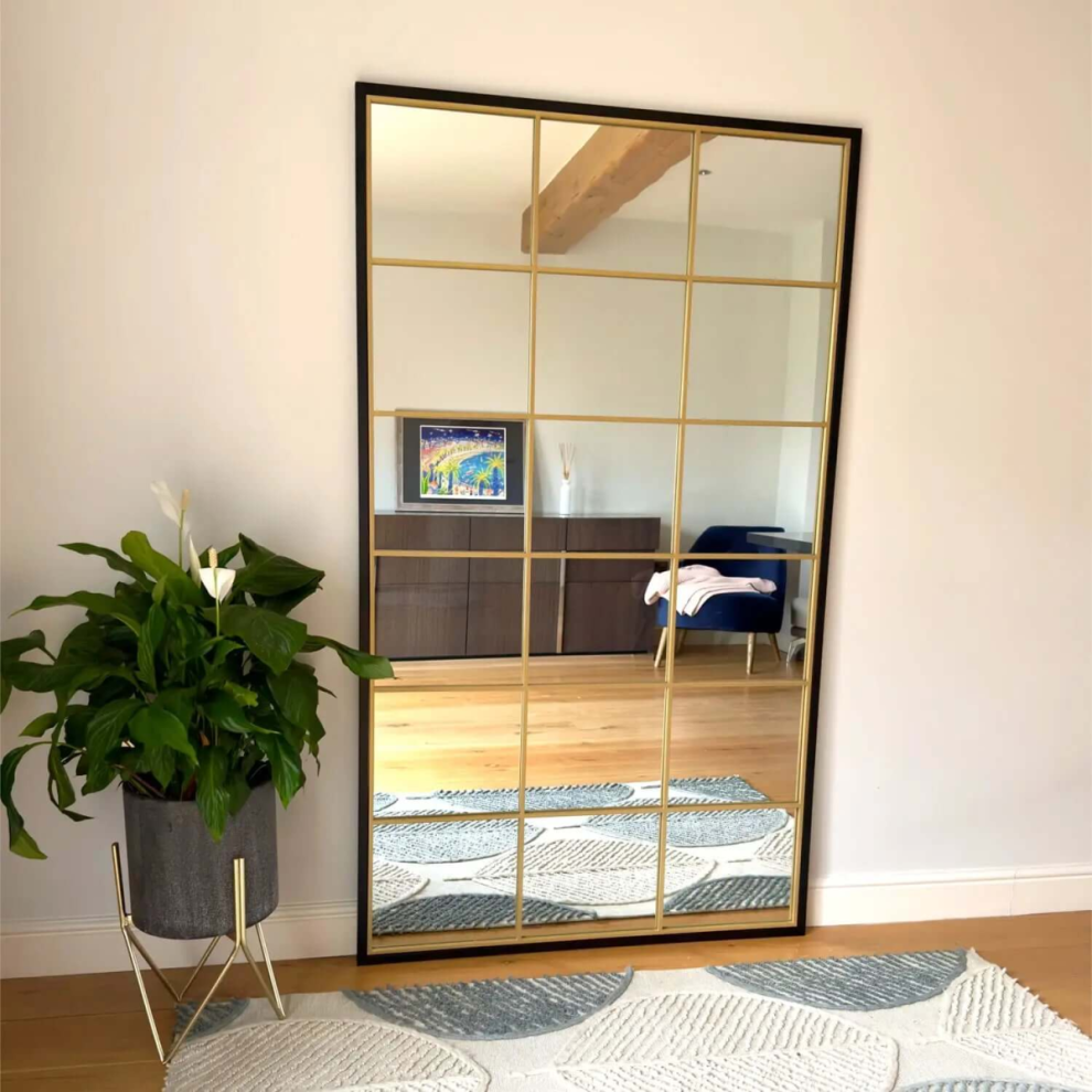 KyÅ - Full Length Black and Gold Metal Rectangle Lattice Grid Mirror - 180cm x 105cm.-image-OPC-PHFYGTN-NEW
