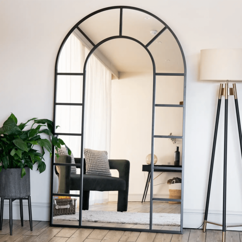 Mio- Full Length Black Metal Arched Window Mirror - 200cm x 120cm-image-OPC-PHFYGTX-NEW