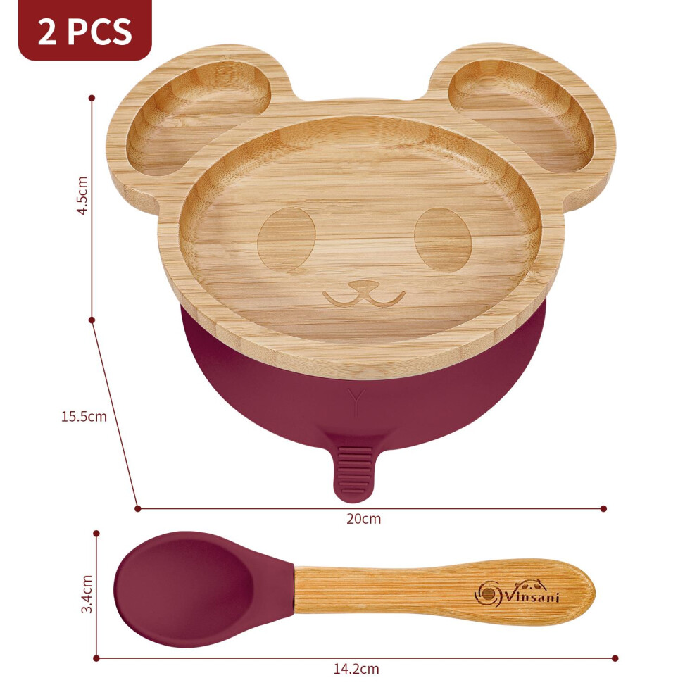 Vinsani Mouse Bamboo Plate And Spoon Set Suction Plate Stay-Put Design Red 0000236