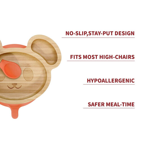 VINSANI MOUSE BAMBOO PLATE & SPOON SET ORANGE 0000234 2