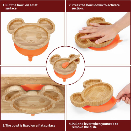 VINSANI MOUSE BAMBOO PLATE & SPOON SET ORANGE 0000234