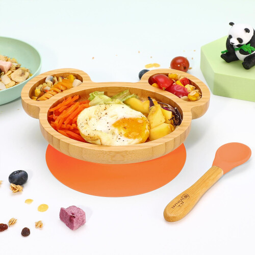 VINSANI MOUSE BAMBOO PLATE & SPOON SET ORANGE 0000234 1
