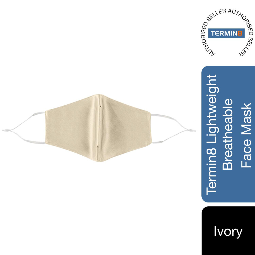 Termin8 Satin Silk, Lightweight Breathable, Washable & Festival Face Mask, Ivory 5056184031694
