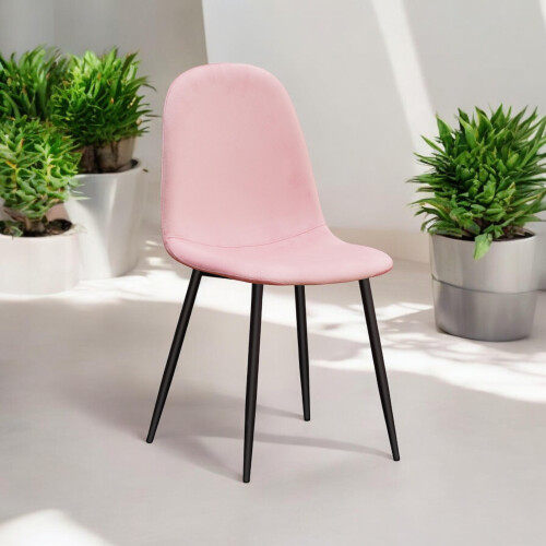 PINK FABRIC CHAIR BLACK METAL LEGS 1