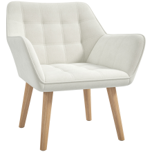 HOMCOM Velvet-Feel Accent Chair with Arms Slanted Back Wood Legs Cream White