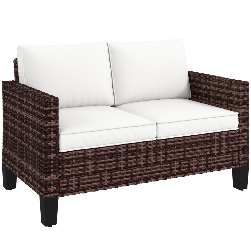 Outsunny Rattan Sofa With Cushions, 2 Seater Garden Furniture, Brown