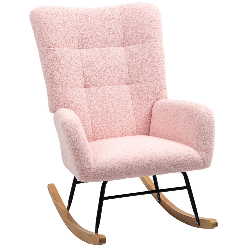Comfort Rocking Chair - Teddy Fleece Upholstery & Supportive Design Homcom