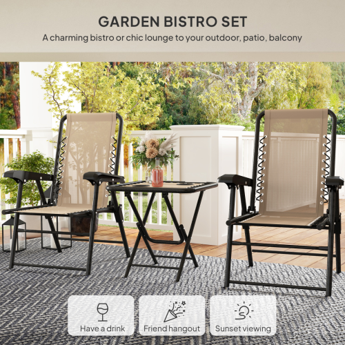 Outsunny Outdoor Three-Piece Folding Set - Portable Chairs & Table for Easy Storage 2