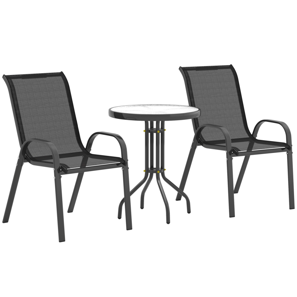 Outsunny Garden Bistro Set, Small Garden Set W/ Stackable Chairs, Black
