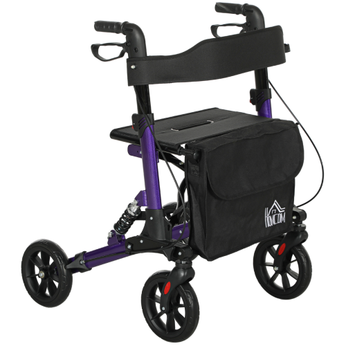 Homcom HOMCOM Folding Rollator Walker with Seat, Backrest, Bag, 4 Wheels, Purple
