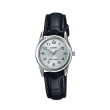 Casio Women's Silver Dial Black Leather Strap Watch - LTP-V001L-7BUDF