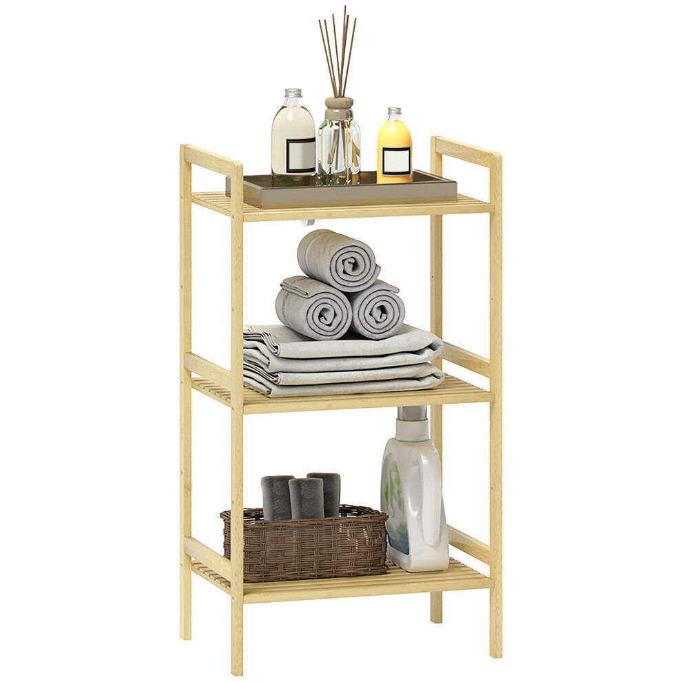 HOMCOM 3-Tier Bamboo Bathroom Storage Shelf with Adjustable Rack, Natural-image-OPC-PHFYHWJ-NEW