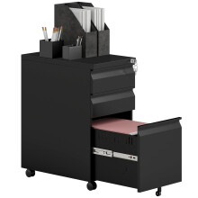 Vinsetto Steel File Cabinet with Lock and Wheels for Home Office, Black