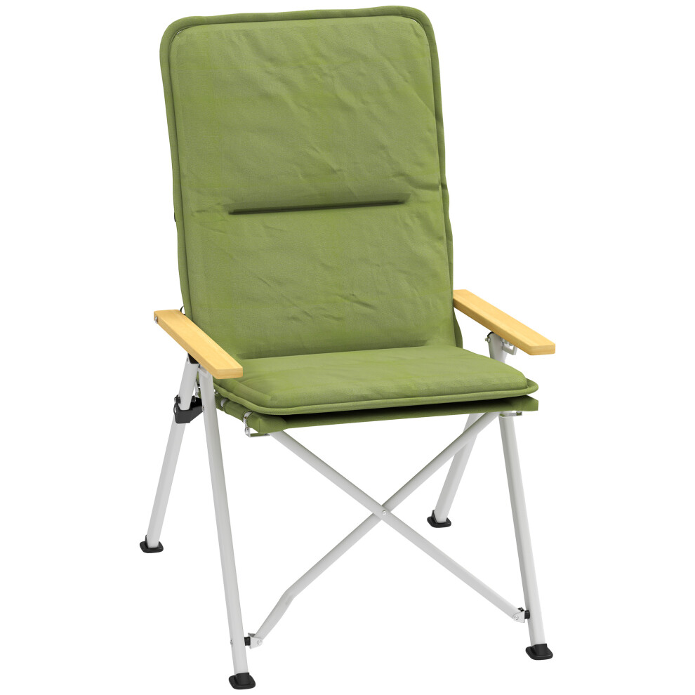 Outsunny Padded Folding Camp Chair - High Back Recliner with Armrests - Green - Image 4