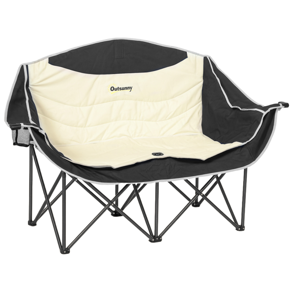 Outsunny Double Camping Chair For Adults With Armrests, Cup Holders, Khaki