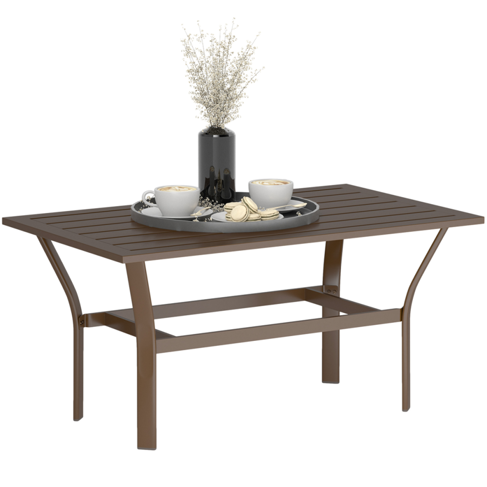Outsunny Metal Garden Coffee Table With Slatted Tabletop, Brown