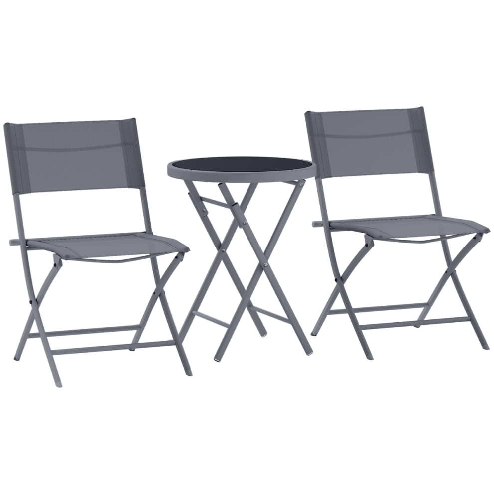 Outsunny 3 Pieces Outdoor Bistro Set, Glass Top Table And Chairs, Grey