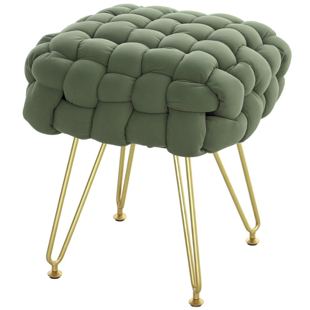 HOMCOM Woven Velvet Foot Stool with Steel Legs for Living Room, Dark Green-image-OPC-PHFYHKF-NEW
