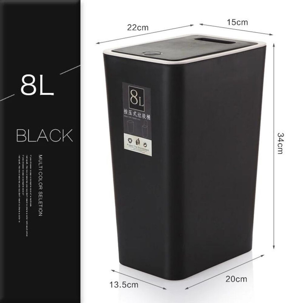 (black, 8L) Press Waste Bin With Lid Kitchen Big Storage Food Trash Can Home Recycling Bins Bathroom Trash Can Basket Food Grade Garbage