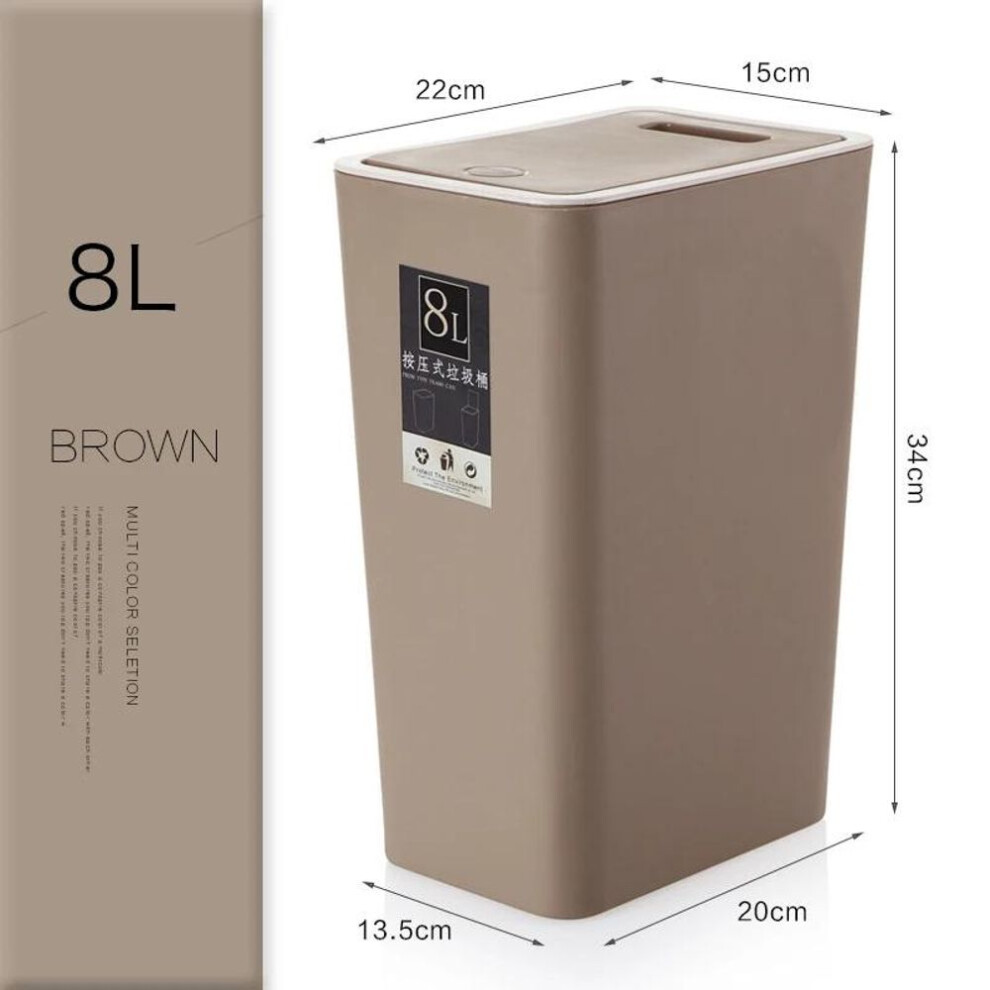 (brown, 8L) Press Waste Bin With Lid Kitchen Big Storage Food Trash Can Home Recycling Bins Bathroom Trash Can Basket Food Grade Garbage