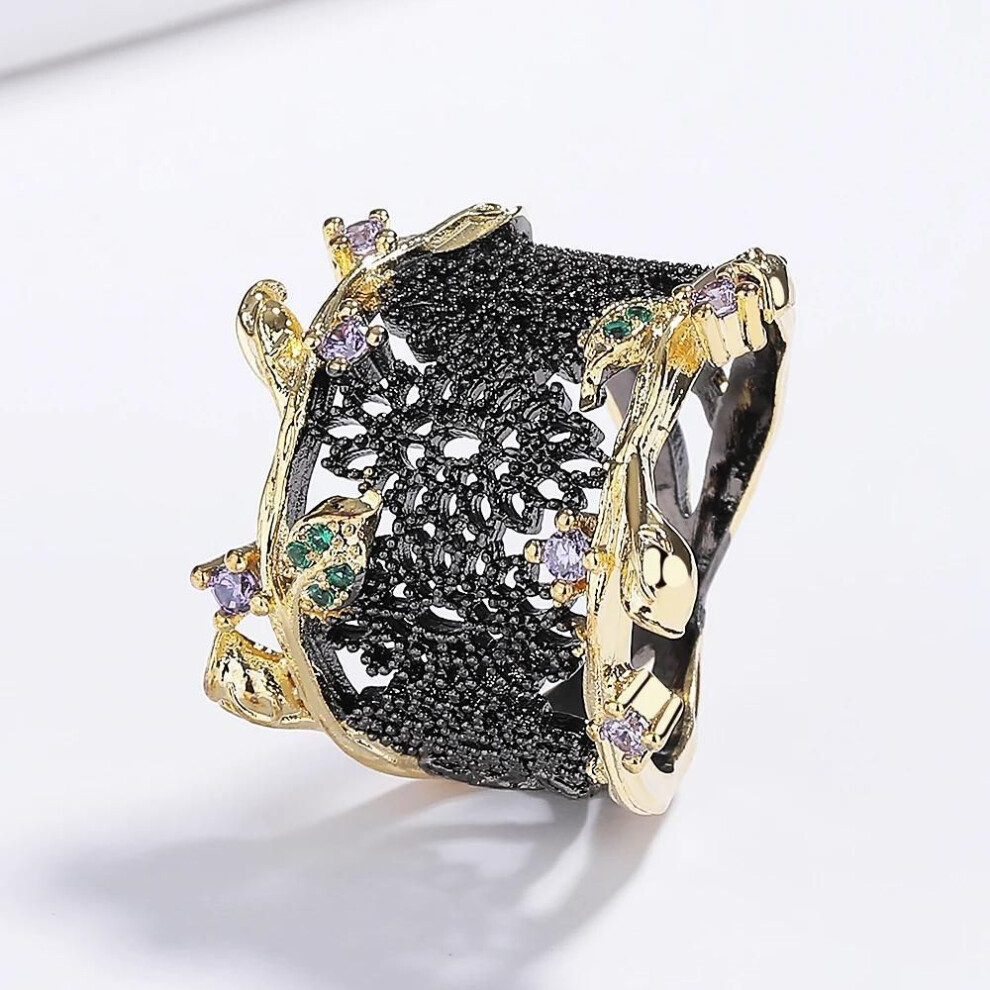 (black, 10) Creative Black Gold Cutout Ring Fashion Italian Jewelry Black Gold Jewelry High Quality Women's Ring Party Ring
