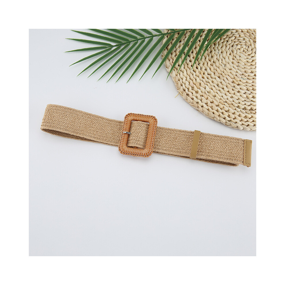 (Tan)Robe ceinture femme boucle carrée corde tissée chemise longue ceintures décoratives