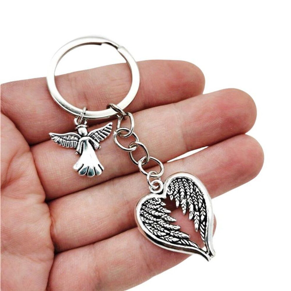 Fashion Keychain Guardian Angel Key Rings Heart Shaped Wings Key Chains For Women Handbag Jewelry Gifts