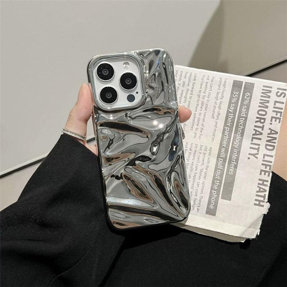 (silver, iPhone 12 Pro Max) 3D Luxury Glossy Wave Design Phone Case For Iphone 16, 15 Pro Max, 14 Plus, 13, 12, 11 - Camera Protection & Shockproof Back Cover