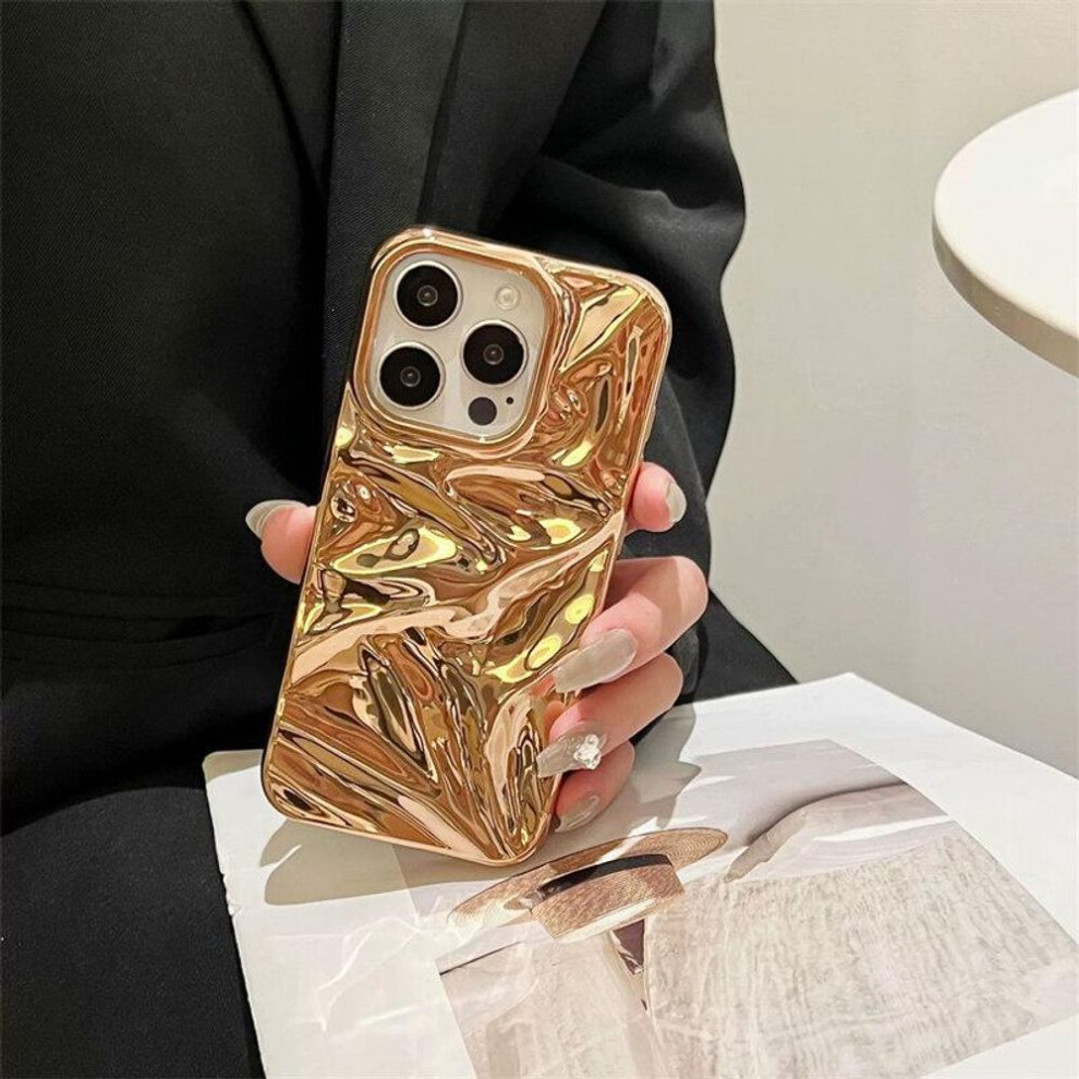 (gold, iPhone 12) 3D Luxury Glossy Wave Design Phone Case For Iphone 16, 15 Pro Max, 14 Plus, 13, 12, 11 - Camera Protection & Shockproof Back Cover