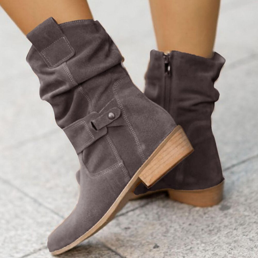 (as the picture, 43) Vintage Boots Short Boots  Thick High Heel Middle Boots Women's Boots