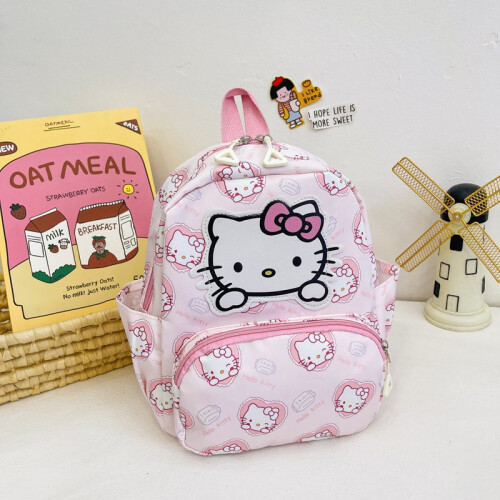 Guess zaino beige bambina con logo all over tasca frontale con placchetta logo