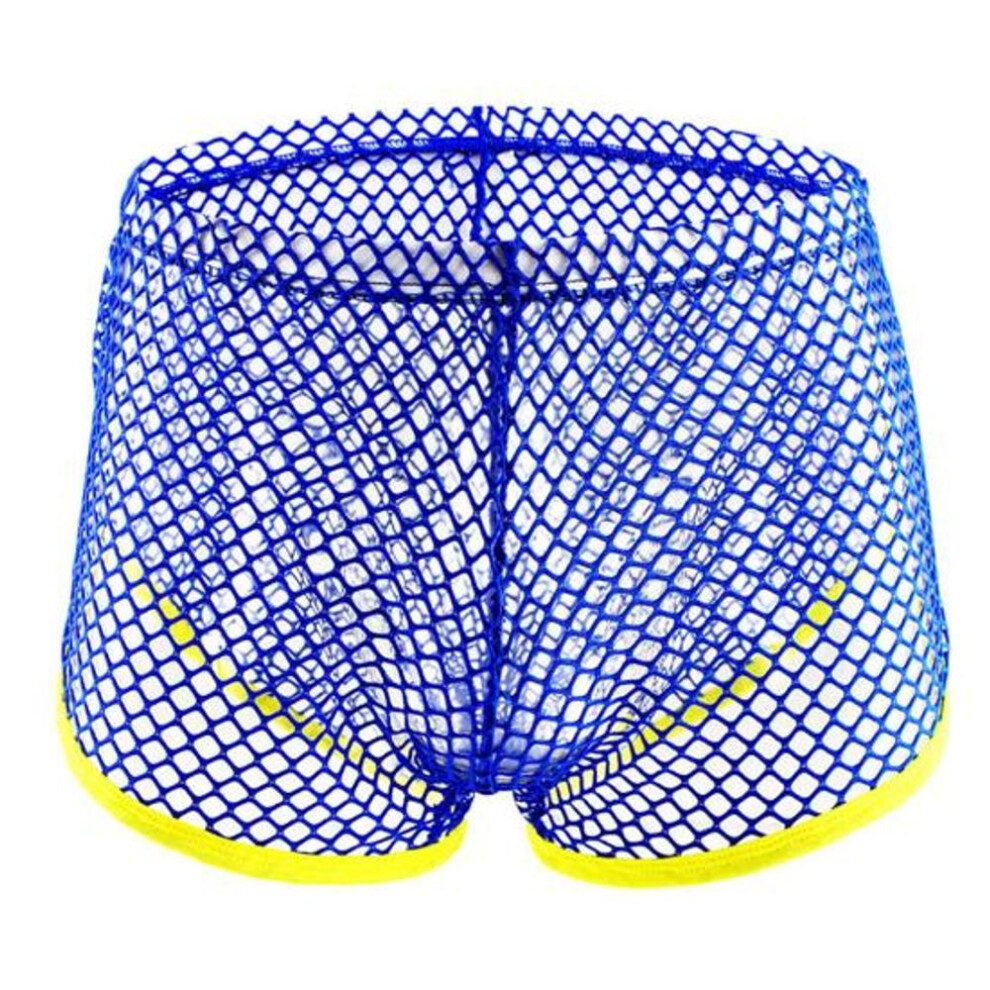 (XL, blue) Fashion Sexy Mesh See-through Low Waist Men's Breathable Boxer Briefs Underwear