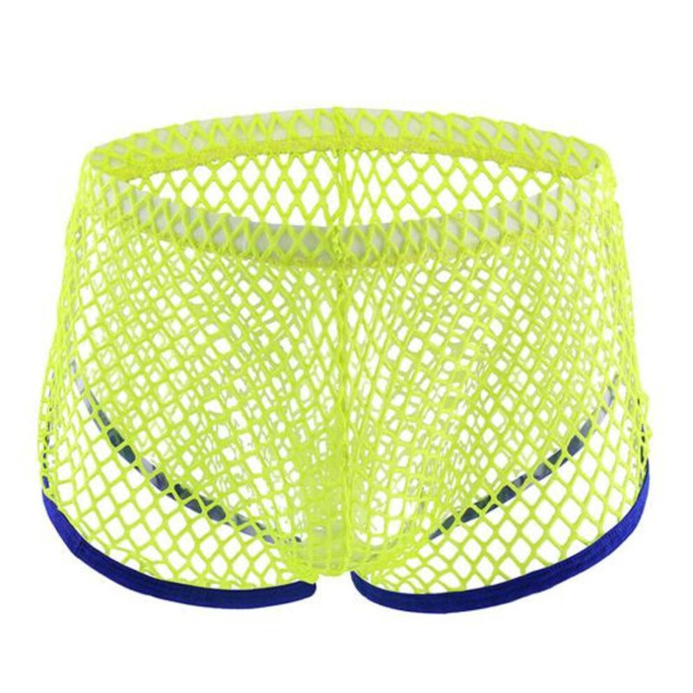 (M, yellow) Fashion Sexy Mesh See-through Low Waist Men's Breathable Boxer Briefs Underwear