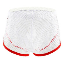 (L, white) Fashion Sexy Mesh See-through Low Waist Men's Breathable Boxer Briefs Underwear