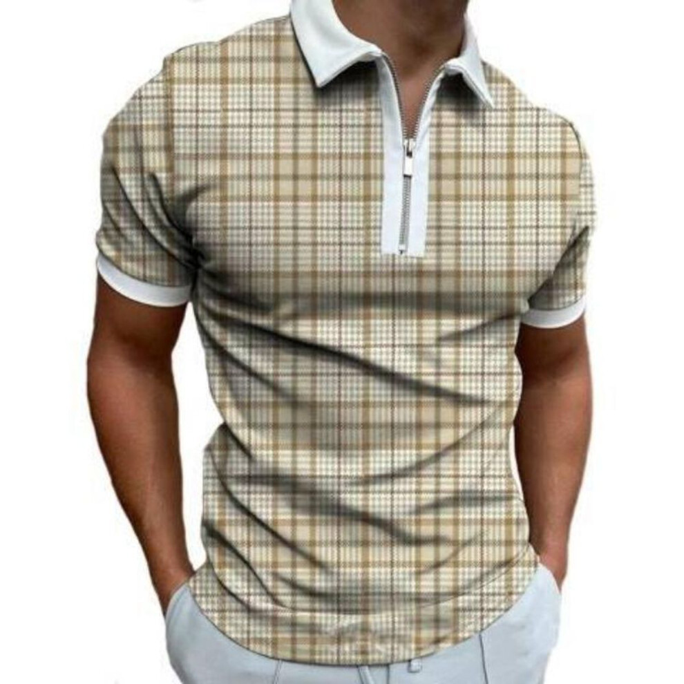 (yellow, XL) Men's Striped Printed Casual Short-sleeved Polo Shirt T-shirt
