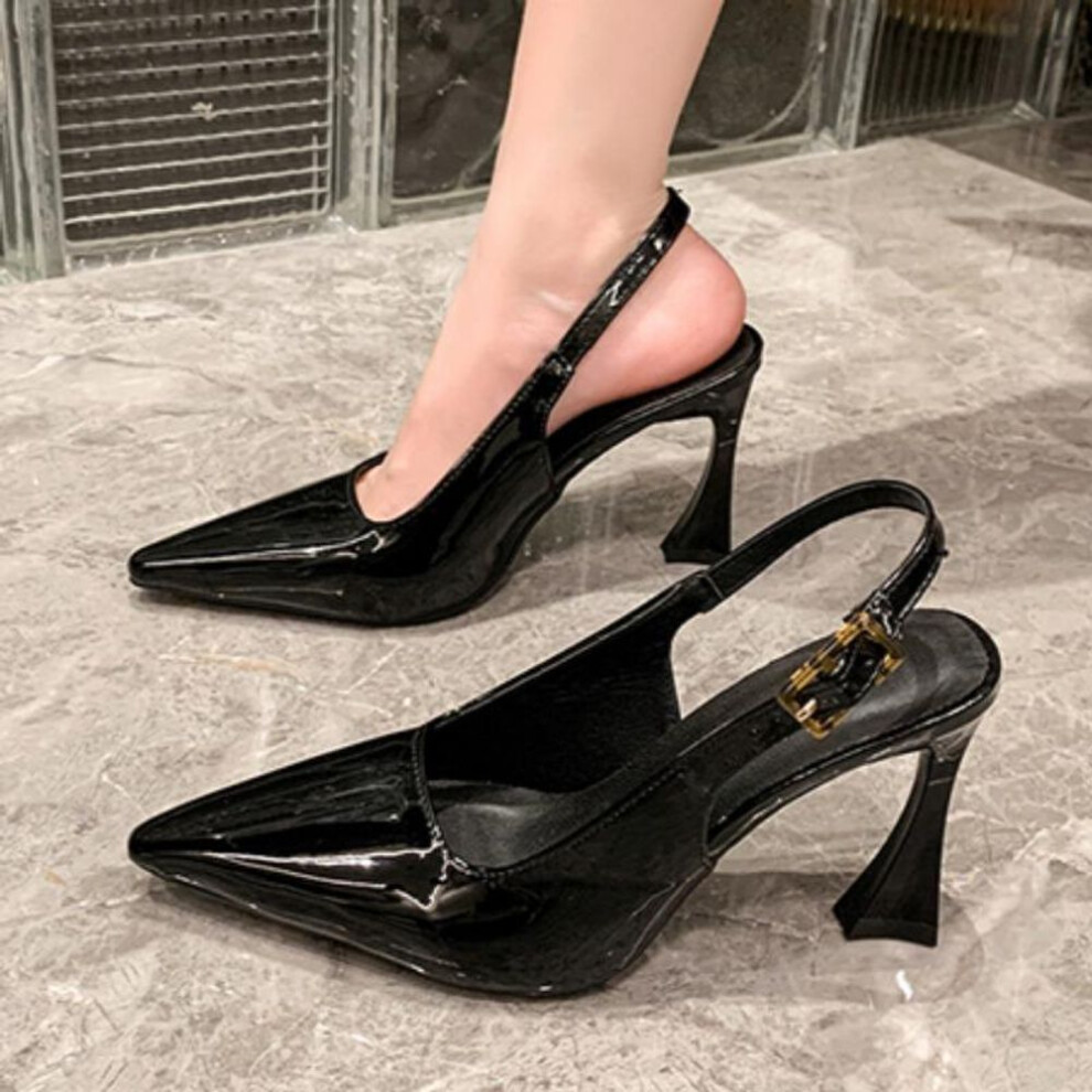 (black, 39) Summer New Women's Sandals Fashion Pointed Toe Luxurious High Heels Women's Shoes Shallow Mouth Casual Sandals Plus Size