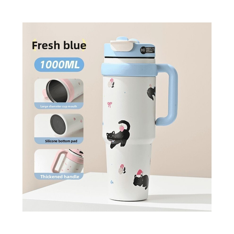 (Cat Blue) Cat Print Cartoon Pattern Highvolume Thermos With Handle For Travel And Gifting-image-OPC-PHG2RD7-NEW