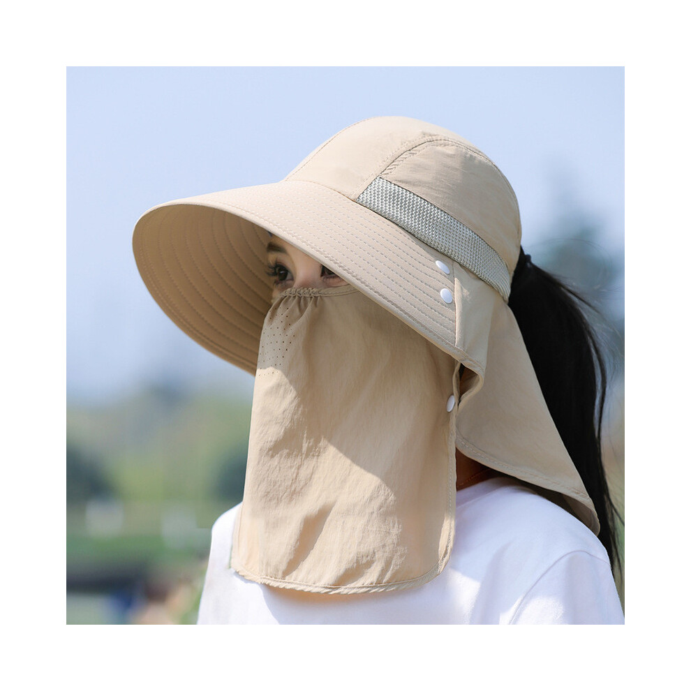 (Khaki) Hat Sun Summer With Sunscreen Face Mask And Wide Brim For Outdoor Women Wear-image-OPC-PHG2RZR-NEW