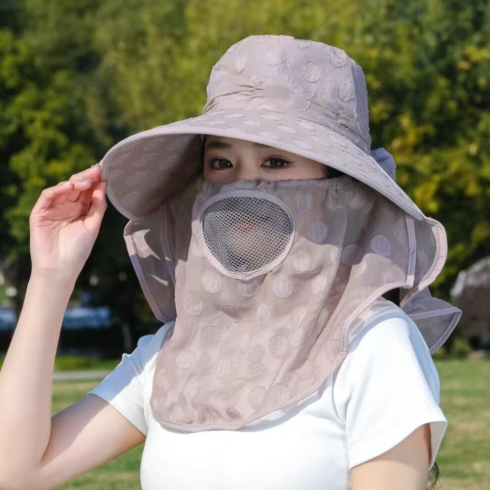 (Gray) Wide Brim Face Shield Women Sun Hat With Ice Silk Fabric For Farming Outdoor And-image-OPC-PHG2S2B-NEW
