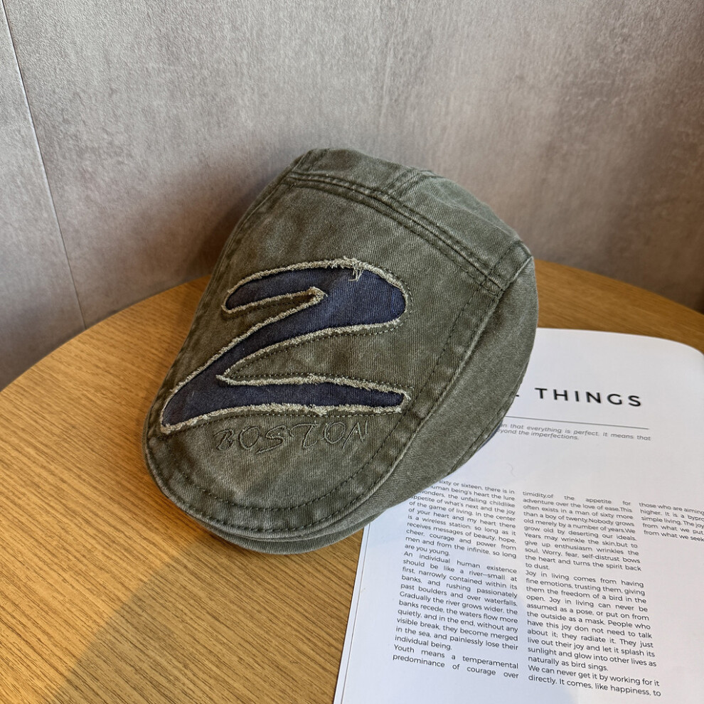 (Army Green) Color Blocking Retro And Letter Embroidery Design Women Cap Duckbill Casual-image-OPC-PHG2V9Z-NEW