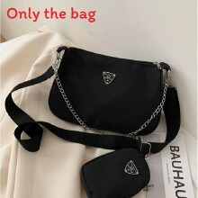 (Black) Simple Color Solid Metal Logo Chain Shoulder Bag With Same Bag Small Color