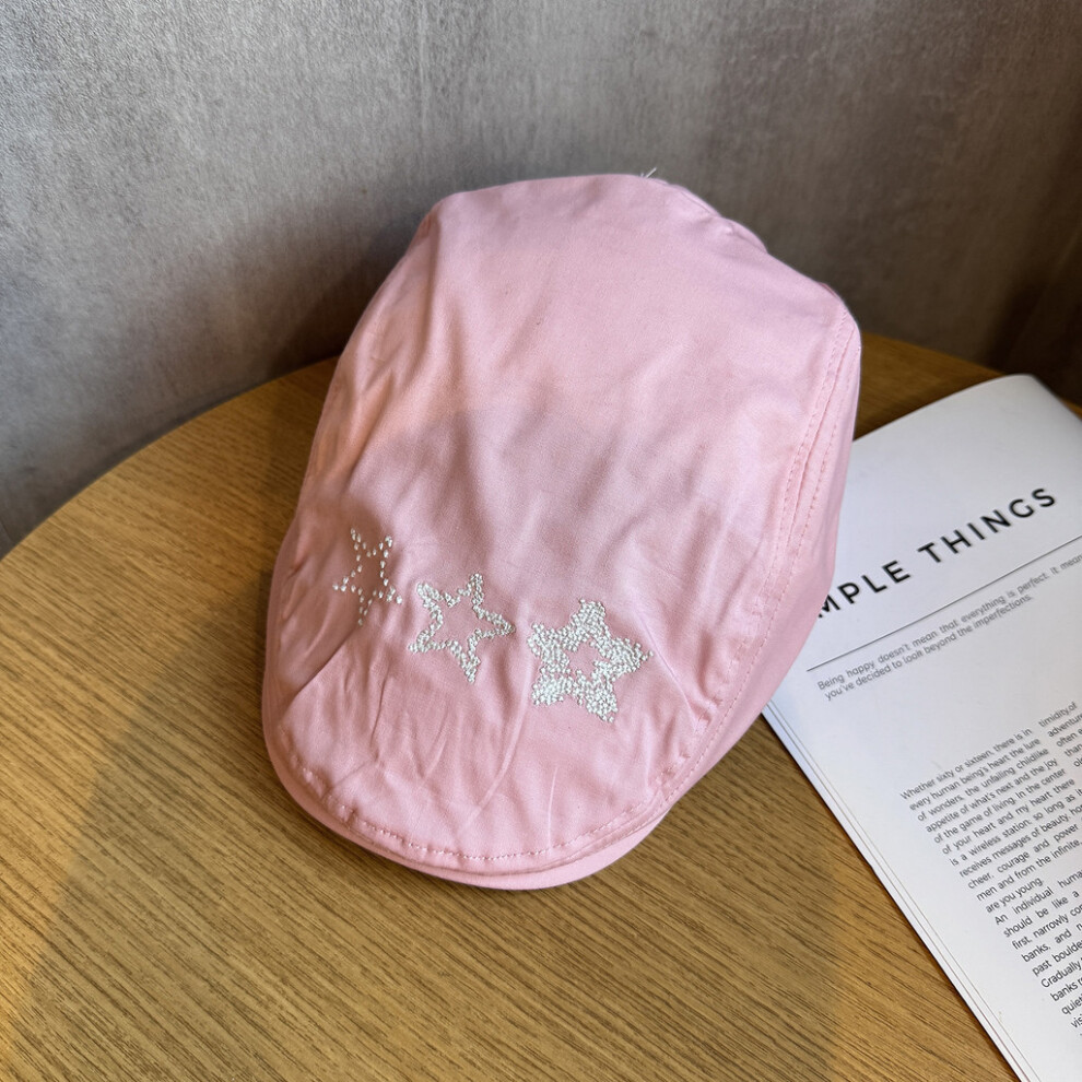 (Pink) Casual Fashionable Womens Sun Shading Duckbill Cap With Embroidery Star Pattern-image-OPC-PHG2WWY-NEW