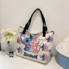 (Hugging ) Graffiti Shoulder Canvas Bag With Featuring Minnie And Stitch Print Designs