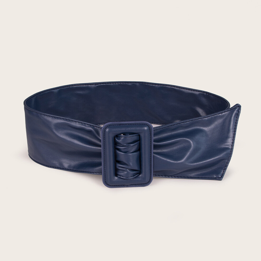 (Navy, 106cm) Leather Faux Womans Waist Belt Square Buckle Outdoor Dress Belt Decorative