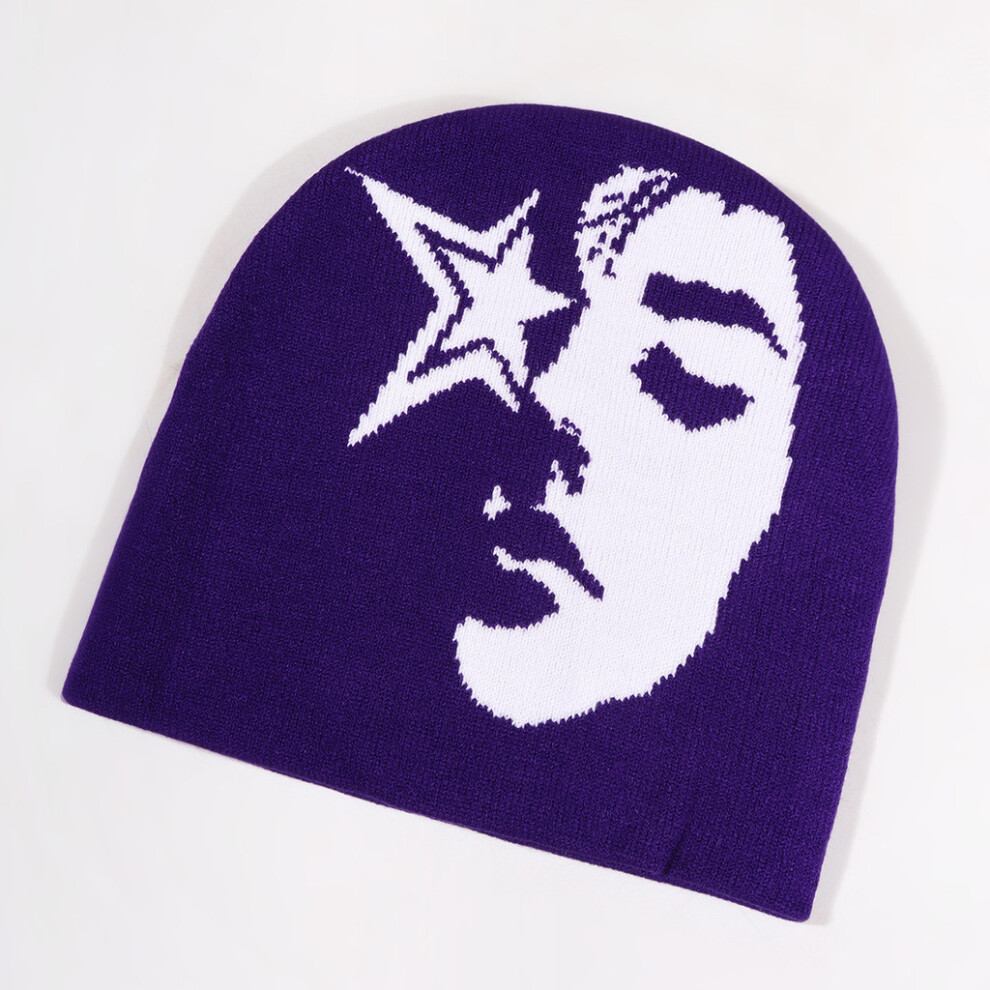 (Purple) Pattern Women Winter Embroidered Knitted Hat Outdoor Fashionable Hat Warm Casual-image-OPC-PHG599M-NEW