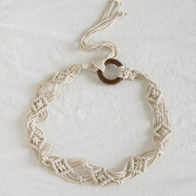 (Beige Belt) Woven Rope Wax Waist Belt With Wooden Beads Knotted Closure Casual For Outfits