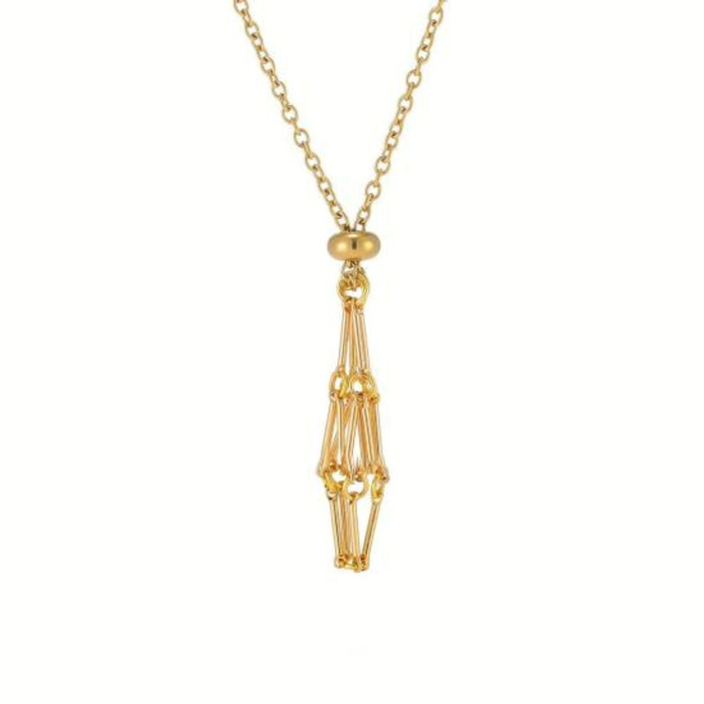 (golden, S) Crystal Holder Necklace Stainless Steel Natural Gemstone Holder Necklace Adjustable Empty Quartz Stone Cage For Men Women