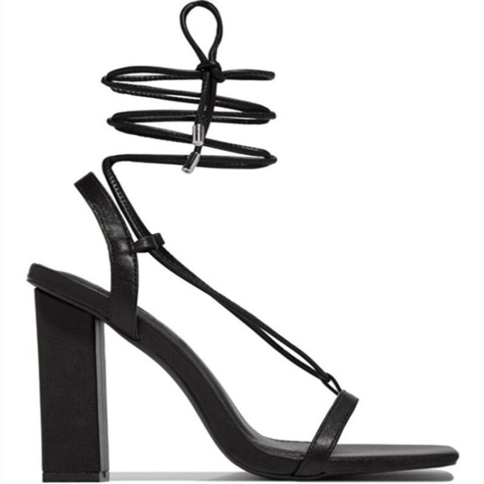 (black, 38) Ankle Strap High-heeled Sandals For Women 2024 Summer New Large-size Square Head Fish Mouth Thick-heeled Sandals For Women