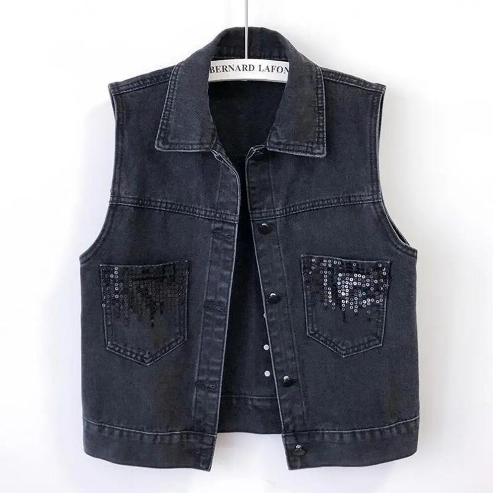 (black, XXL) Summer Spring Women's Denim Vest Waistcoat Korean Leeveless Denim Jeans Jacket Female Vest Tops