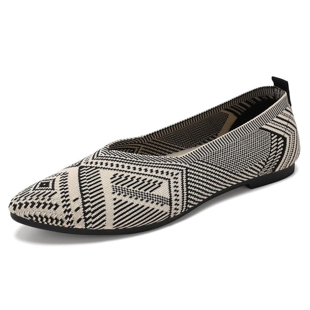 (black, 40) Women's Casual Knitted Breathable Point Toe Loafer Non-slip Lightweight Flat Shoes Comfortable Walking Shoes Dress Flats Work Loafers For Female